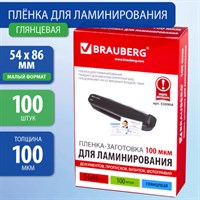 Пленки-заготовки для ламинирования МАЛОГО ФОРМАТА (54х86 мм), КОМПЛЕКТ 100 шт., 100 мкм, BRAUBERG, 530904 530904