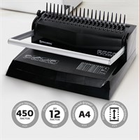 Переплетная машина для пластиковой пружины BRAUBERG B12, пробивает до 12 листов, сшивает до 450 листов, 530959 530959