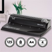 Переплетная машина для пластиковой пружины BRAUBERG B8, пробивает до 8 листов, сшивает до 125 листов, 530958 530958