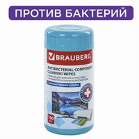 Салфетки АНТИБАКТЕРИАЛЬНЫЕ ДЛЯ МОНИТОРОВ И ПЛАСТИКА, ПЛОТНЫЕ, BRAUBERG, 100 шт., 513476 513476