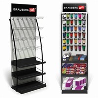 Стойка для размещения товара напольная BRAUBERG ART, 2050x600x500 мм, 35 крючков, 3 полки, металл, 504875 504875
