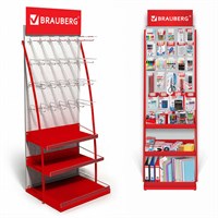Стойка для размещения товара напольная BRAUBERG, 2050x600x500 мм, 25 крючков, 3 полки, металл, 504874 504874