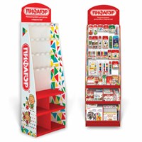 Стойка для размещения товара напольная ПИФАГОР, 200х60х40 см, 3 полки, 25 крючков, картон, 503692 503692