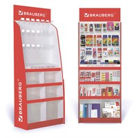 Стойка для размещения товара напольная усиленная BRAUBERG, 210х78х40 см, 4 полки, 30 ячеек, 21 крючок, 504341 504341