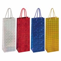 Пакет подарочный (1 штука) под бутылку 13x8,5x36 см, ЗОЛОТАЯ СКАЗКА голография, ассорти 4 цвета, 606608 606608