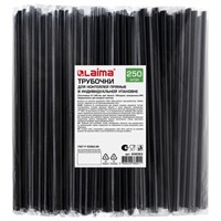 Трубочки для коктейлей прямые в индивидуальной упаковке, 8х240 мм, черные КОМПЛЕКТ 250 штук, LAIMA, 608363 608363
