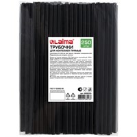 Трубочки для коктейлей прямые, пластиковые, 8 х 240 мм, черные, КОМПЛЕКТ 250 штук, LAIMA, 608355 608355