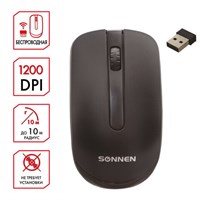 Мышь беспроводная SONNEN M-3032, USB, 1200 dpi, 2 кнопки + 1 колесо-кнопка, оптическая, черная, 512640 512640