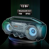 Колонка портативная с подсветкой SONNEN B306, 12 Вт, Bluetooth, FM-тюнер, microSD, MP3-плеер, черная, 513479 513479