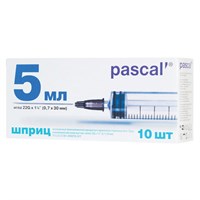 Шприц 3-х компонентный PASCAL, 5 мл, КОМПЛЕКТ 10 шт., в коробке, игла 0,7х30 - 22G, 120406 630508