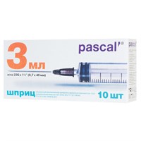 Шприц 3-х компонентный PASCAL, 3 мл, КОМПЛЕКТ 10 шт., в коробке, игла 0,7х40 - 22G, 120307 630507
