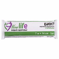 Бинт марлевый стерильный NEW LIFE 7 м х 14 см, плотность 36 (±2) г/м2, индивидуальная упаковка, 215991 630544