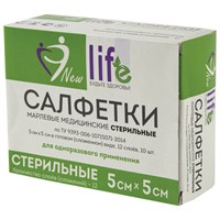 Салфетка марлевая стерильная NEW LIFE КОМПЛЕКТ 10 шт., 12 слоев, 5х5 см, плотность 36 (±2) г/м2, 150684 630565