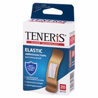 Набор пластырей 20 шт. TENERIS ELASTIC, эластичный, на тканевой основе, бактерицидный с ионами серебра, коробка с европодвесом, 0208-029 630288
