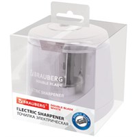 Точилка электрическая BRAUBERG DOUBLE BLADE WHITE, двойное лезвие, питание от 2 батареек, 271337 271337