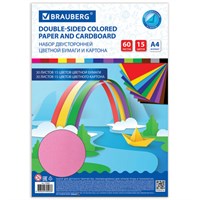 Набор цветного картона и бумаги А4 ТОНИРОВАННЫХ В МАССЕ, 30+30 л., 15 цв., BRAUBERG, 