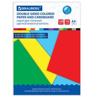 Набор цветного картона и бумаги А4 ТОНИРОВАННЫХ В МАССЕ, 60+60 л., 15 цв., BRAUBERG, 