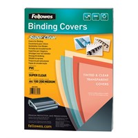 Обложки пластиковые для переплета А4, КОМПЛЕКТ 100 шт., 200 мкм, прозрачные, FELLOWES, FS-53761 530012