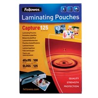 Пленки-заготовки для ламинирования МАЛОГО ФОРМАТА (65х95 мм), КОМПЛЕКТ 100 шт., 125 мкм, FELLOWES, FS-53067 530004