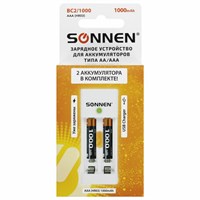 Зарядное устройство с аккумуляторами 2 шт. AAA (HR03), 1000 mAh, SONNEN BC2, в блистере, 455004 455004