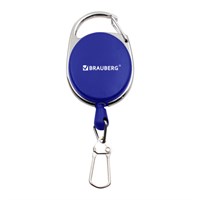 Держатель-рулетка для бейджей, 70 см, 2 карабина, синий, в блистере, BRAUBERG, 238239 238239