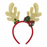 Ободок новогодний с рожками, 24,5х21 см, пластик, цвет: красный/золотистый, ЗОЛОТАЯ СКАЗКА, 592005 592005