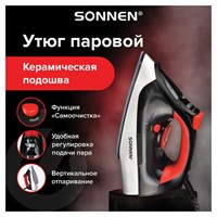 Утюг SONNEN SI-588, 2200 Вт, керамическое покрытие, паровой удар, черный/красный, 455279 455279