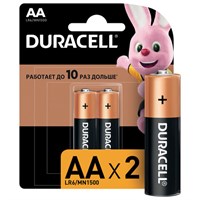 Батарейки КОМПЛЕКТ 2 шт., DURACELL Basic, AA (LR06, 15А), алкалиновые, пальчиковые, блистер 450424
