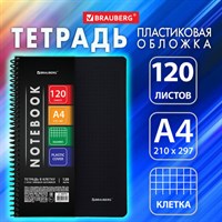 Тетрадь А4 120 л. BRAUBERG "Metropolis", спираль пластиковая, клетка, обложка пластик, ЧЕРНЫЙ, 404740 404740