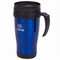 Автокружка 400 мл, термостакан с ручкой, винтовая крышка-клапан, пластик/сталь, синяя, LAIMA, 605128. 605128