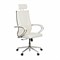 Кресло офисное МЕТТА "К-34" хром, экокожа, подголовник, сиденье и спинка мягкие, белое 532482