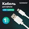 Кабель белый USB 2.0-Lightning, 1 м, SONNEN, медь, для передачи данных и зарядки, 513559 513559